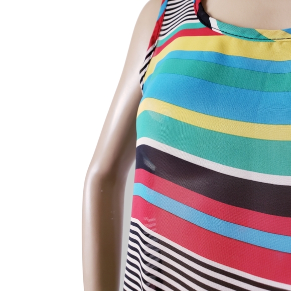 Vivace Multicolored Retro Striped Gold Button Back Detail Blouse - Picture 2 of 8